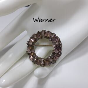 Warner Lavender Rhinestone Wreath Brooch, 1950s Vintage Jewelry